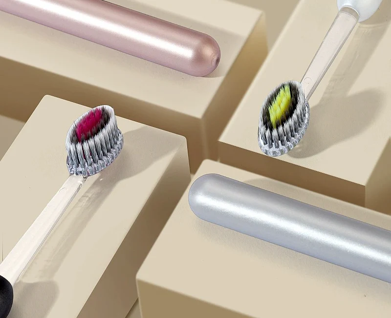 Mountain-shaped soft bristle toothbrush with convex spiral bristles for deep cleaning, suitable for home use, adults, couples, men and women. - Image 2